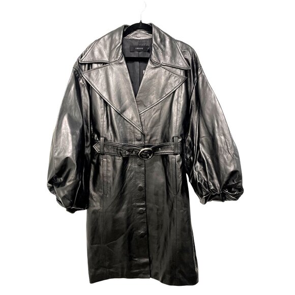 $1598 J Brand X Halpern Black Lamb Leather Trench Coat Balloon Sleeve Sz Small - Picture 1 of 7